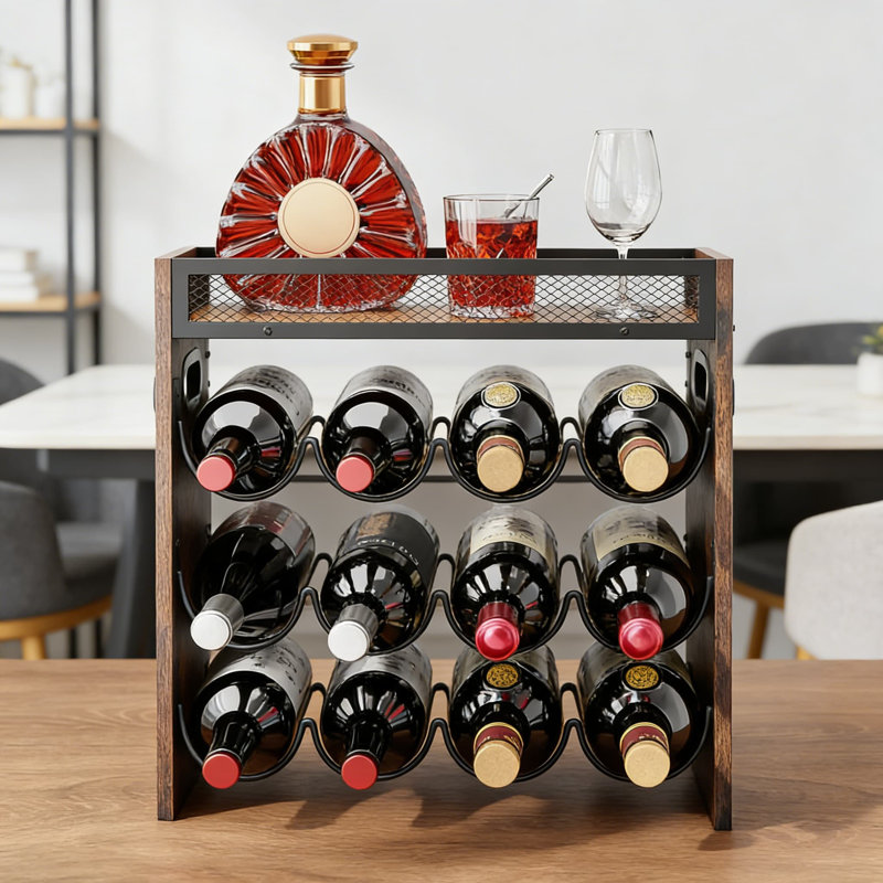 Support à vin à 3 niveaux pour 12 bouteilles, conception robuste en treillis en métal et en métal, rangement empilable peu encombrant pour la cuisine, le bar, le restaurant ou l'armoire