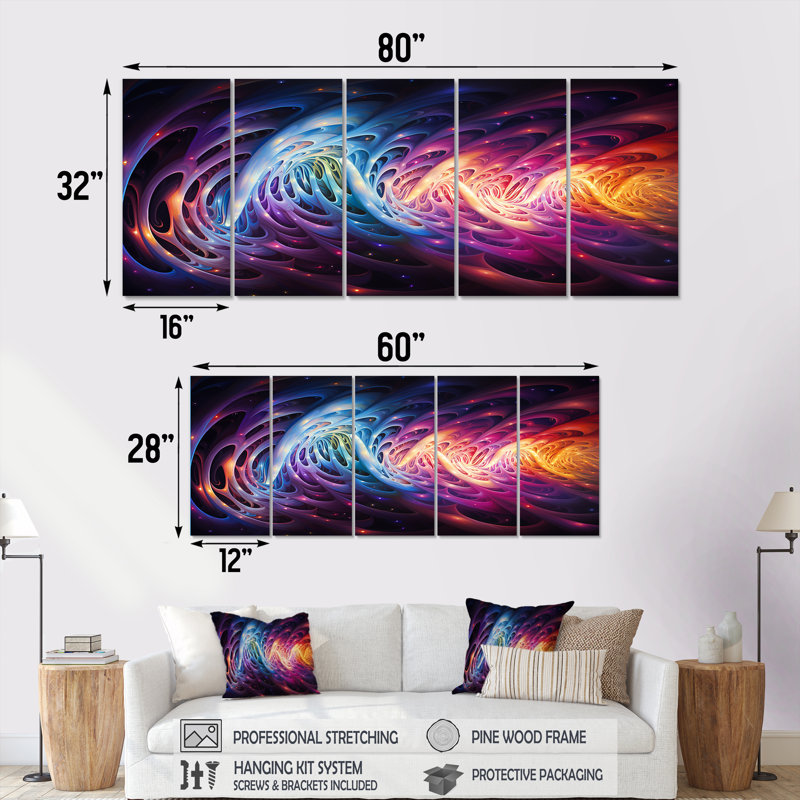 Helix Stairway To The Light - Ensemble de 5 décorations murales abstraites, H 28 po x l 60 po