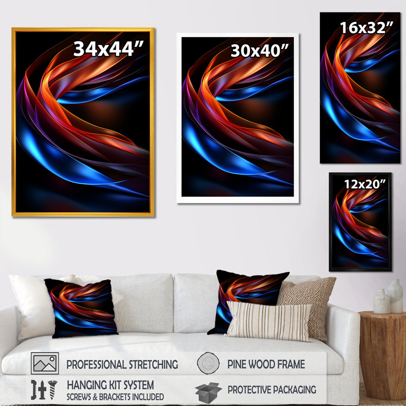 Contemporary Abstract Waves Blue And Red - Abstract Liquid Ink Wall Art Living Room, 40" H x 30" W x 1.5" D