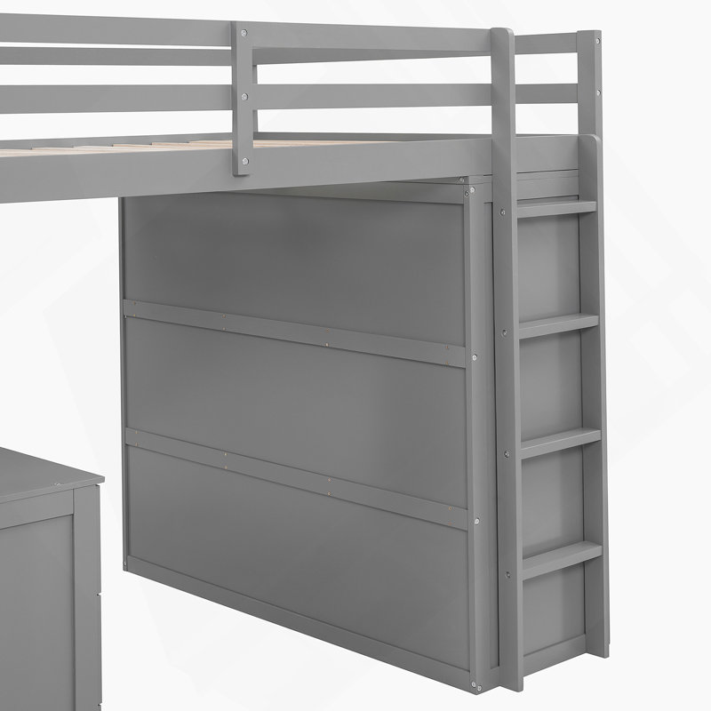 Lit mezzanine avec tiroirs, bureau et garde-robe, Gris