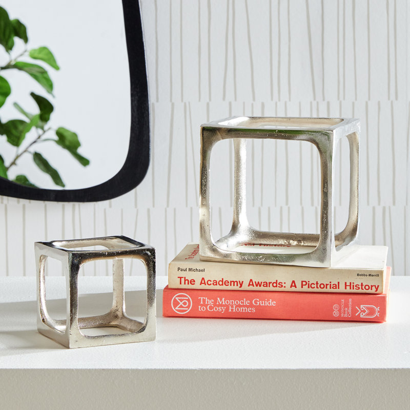 Set of 2 Cubist Sculptures, Silver