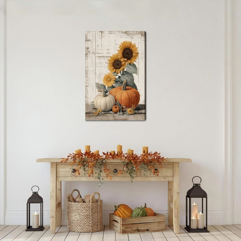 Art mural rétro 24 po x 32 po, citrouille et tournesols
