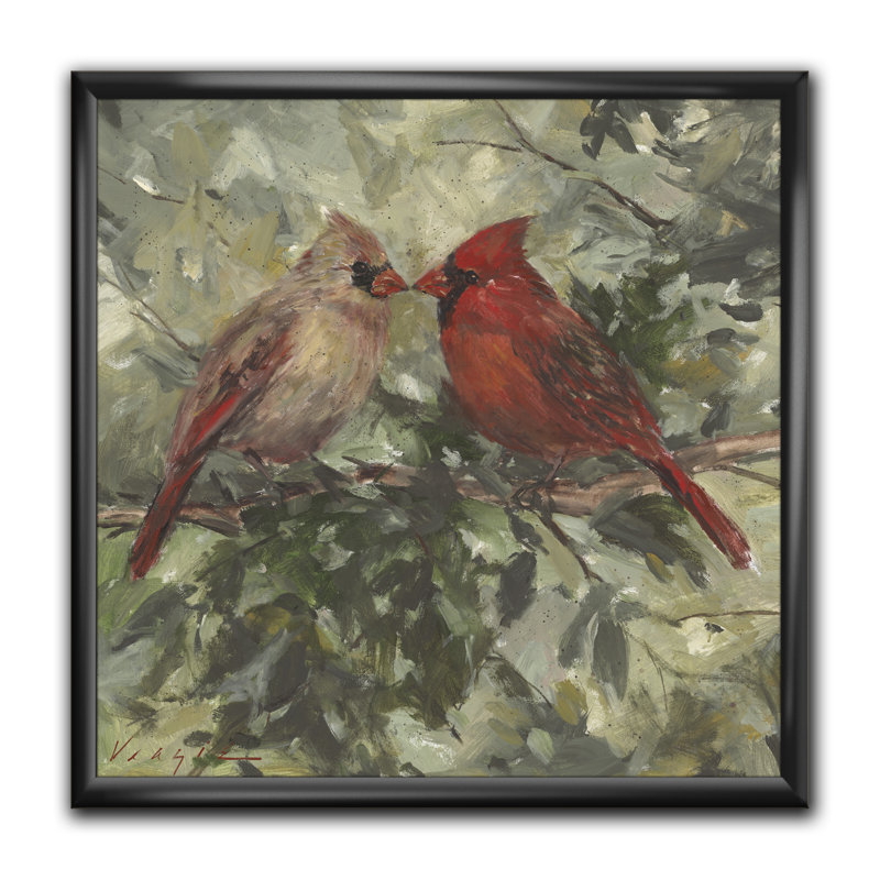 Kissing Cardinals - Reproduction de photo sur toile, H 16 po x l 16 po x P 1 po, Cadre noir