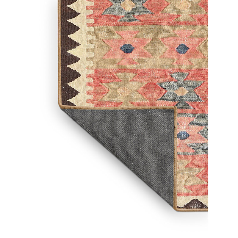 Tapis contemporain beige / rouge / bleu, Rectangle 5 pi x 7 pi