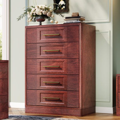 Commode 5 tiroirs pour chambre à coucher, grande commode en bois blanc