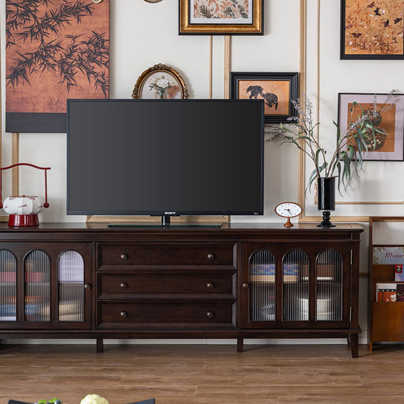 Meuble télé en bois de frêne massif avec porte arquée, L 86,61 po