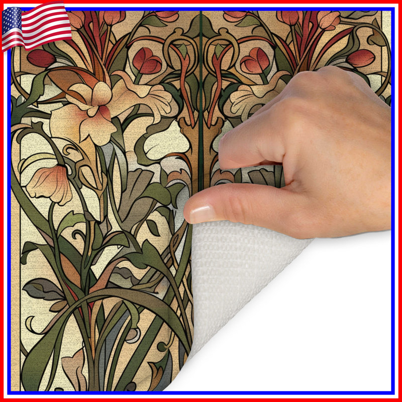 Tapis de bain floral, Simple - L 21 po x l 34 po, Motif floral beige