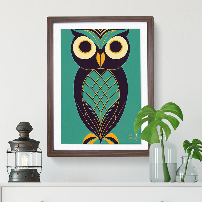 Owl in Technicolour No.2 Abstract - Framed Print, 64cm H x 46cm W x 2cm D, Walnut