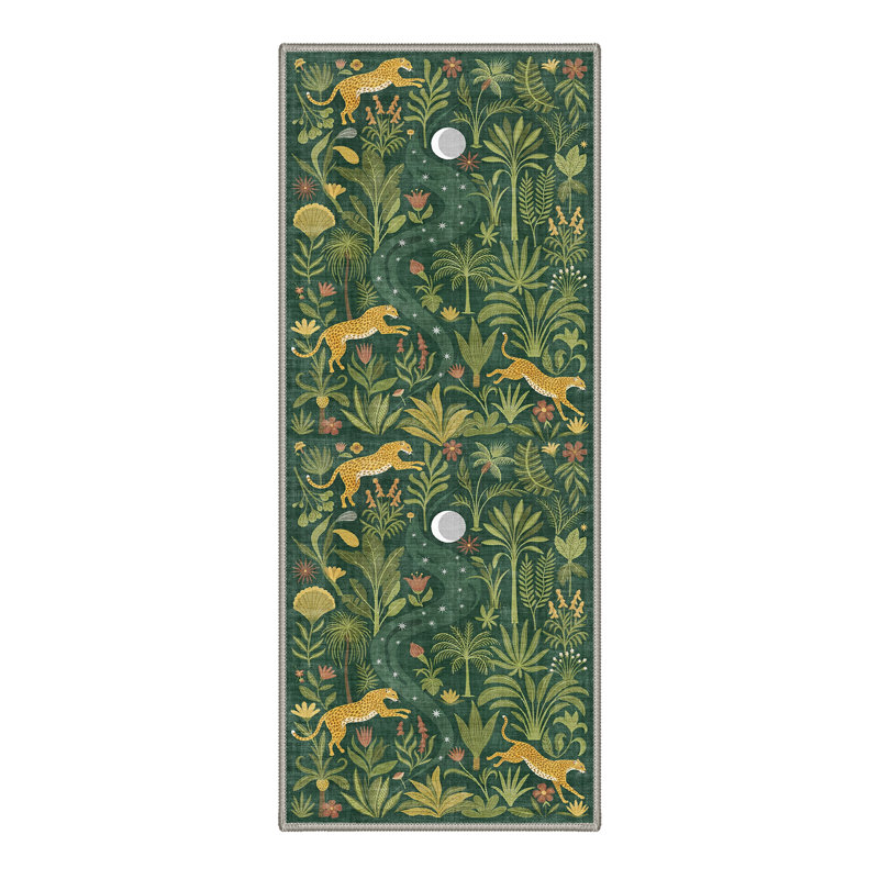 Alcoa Veridian Animal Print Machine Washable Green / Yellow Indoor Area Rug with Non-Slip Backing, Runner 2' x 6'