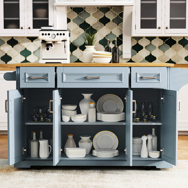 Kitchen Island With Modern Lines And Grey Blue Hue 54.62In Depth -, Gray