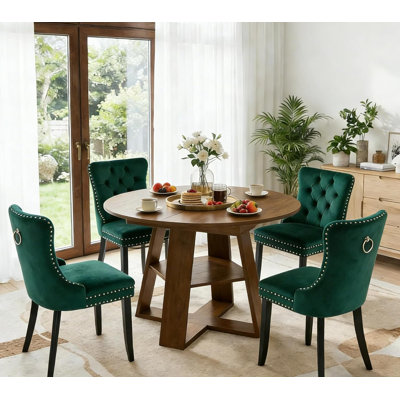 Extendable Dining Table Set, 43"-59" Round to Oval Expanding Kitchen Table with Velvet Tufted Dining Chairs, Space Saving Extendable Dining Room Tables for Kitchen Furniture