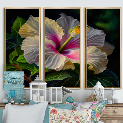 Blooming Pnk and Whte albscus - 3 pièces sur toile