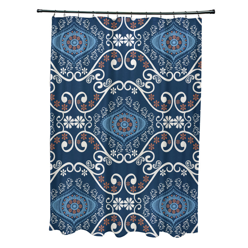Harrel Floral Shower Curtain, Navy Blue