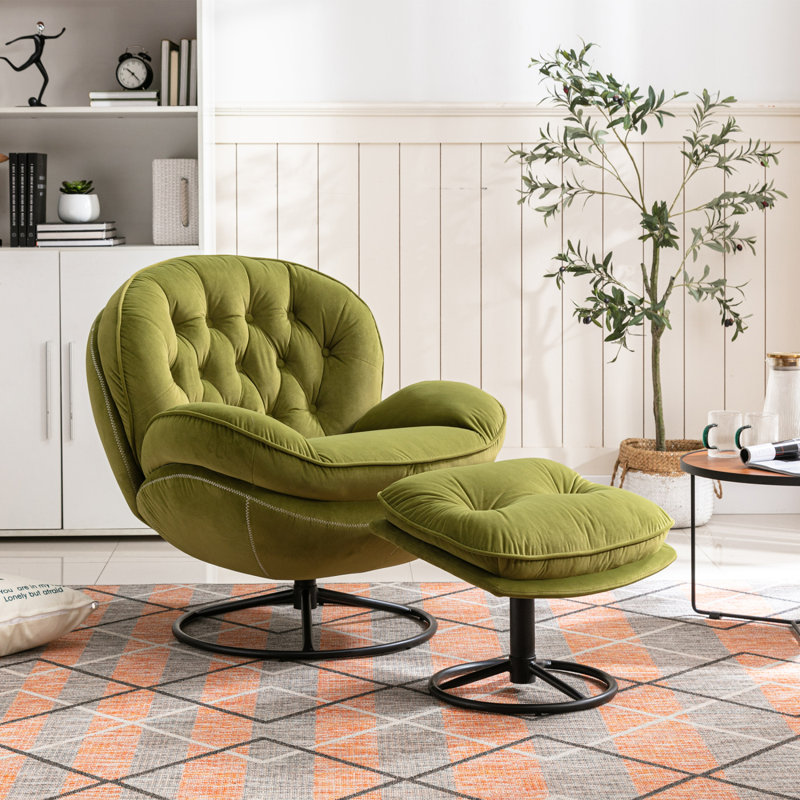 Fauteuil d'appoint Fauteuil club Fauteuil télé Fauteuil de lecture Fauteuil de chambre avec repose-pieds, Vert olive