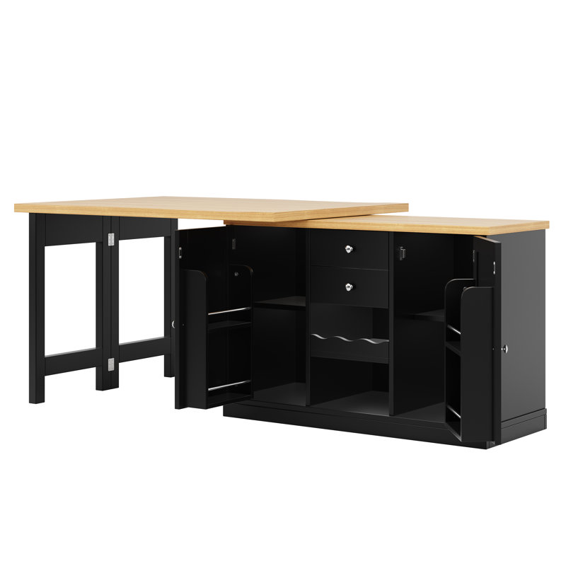 197 cm W Kitchen Island with Top, Black