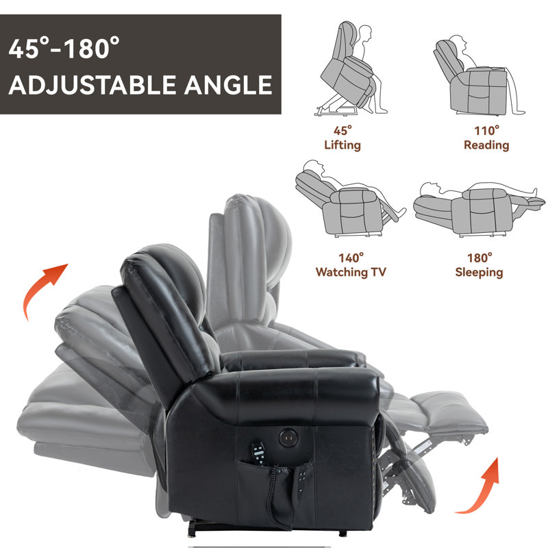 Power Lift Recliner Chair Heat Massage Dual Motor Infinite Position Up To 350 LBS, Faux Leather, Heavy Duty Motion Mechanism With USB Ports