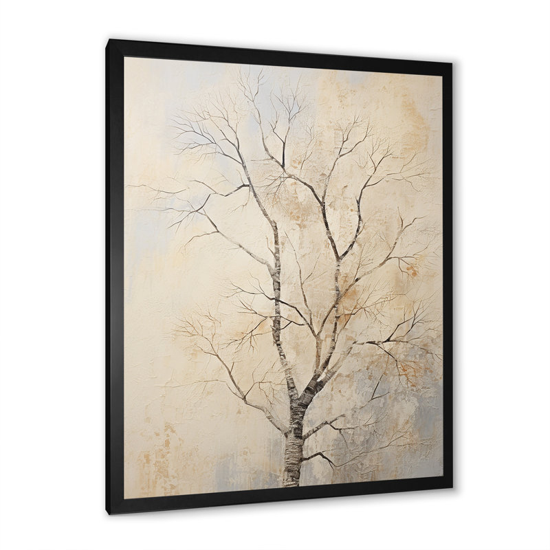 " Beige Trees Oak Solitude V ", Black Picture Frame, 32" H x 24" W x 1" D