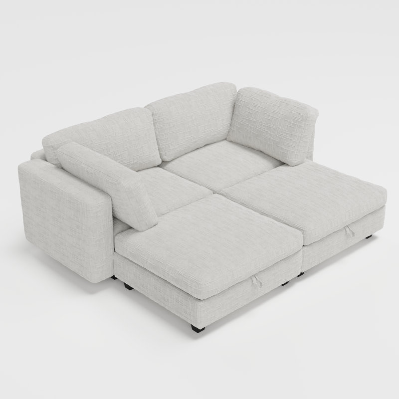 Modulaire, siège convertible avec rangement, ensemble de canapé-lit, combinaison modulaire flexible en tissu pour le salon 70 x 64 x 35,5 pouces Canapé modulaire en chenille 4 pièces beige