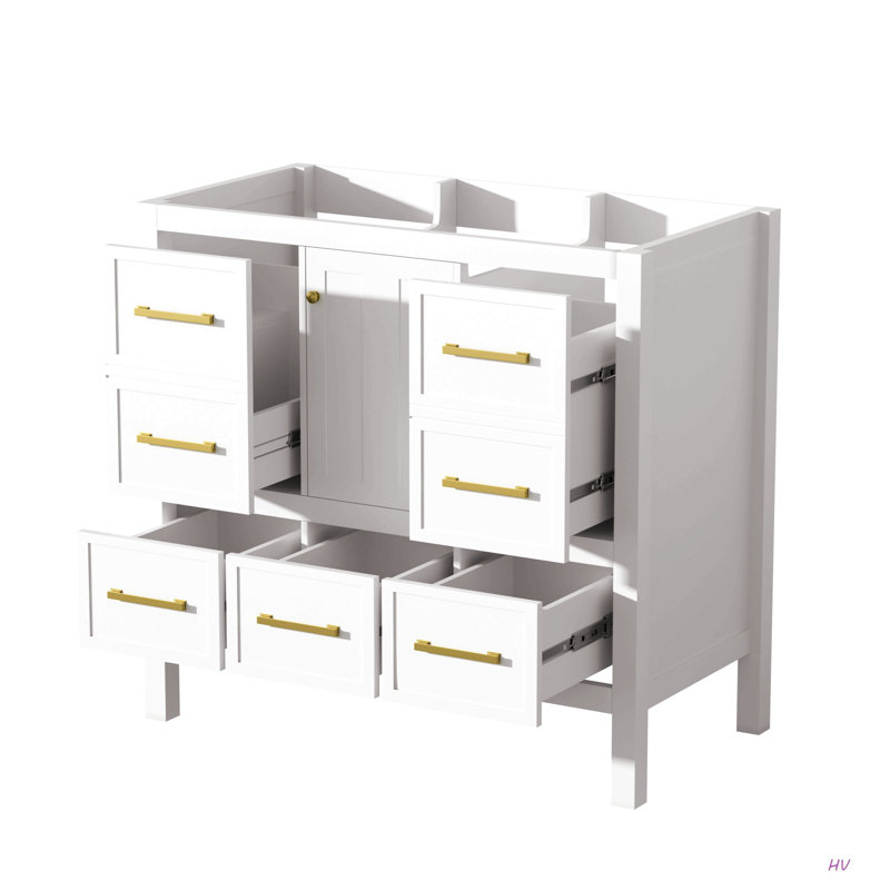 Meuble-lavabo de 36 po sans lavabo, armoire de rangement en bois massif, meuble-lavabo autoportant avec 5 tiroirs et portes à fermeture douce