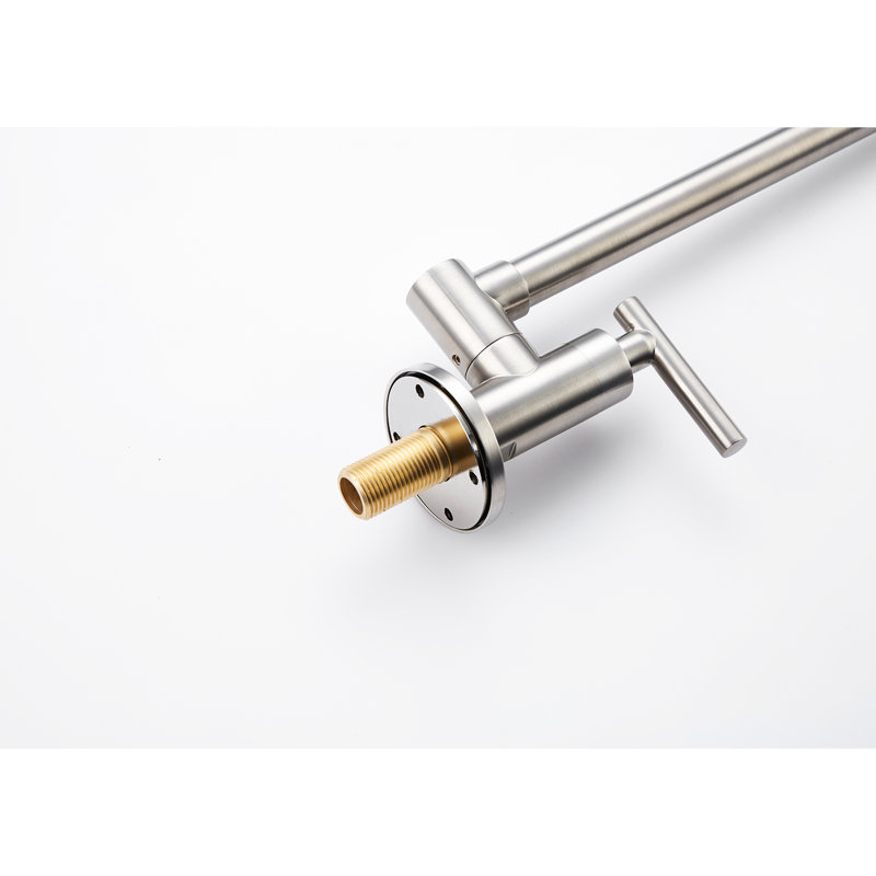 Wall Mount Folding Kitchen Pot Filler Faucet In Brushed Nickel - 360 Spin, Space, Brass, Double Handles For Smooth Water Release, Corrosion Surface Finish Rotatable, Space Design, Precise Control,