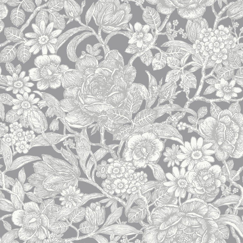 Rouleau de papier peint à motif floral L 33 pi x l 20,5 po Guynn, Gris