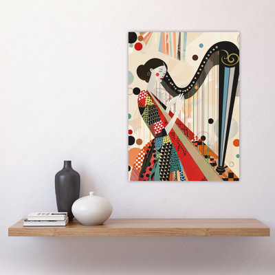 Harpist Playing Harp Music Geometric Wall Art Print