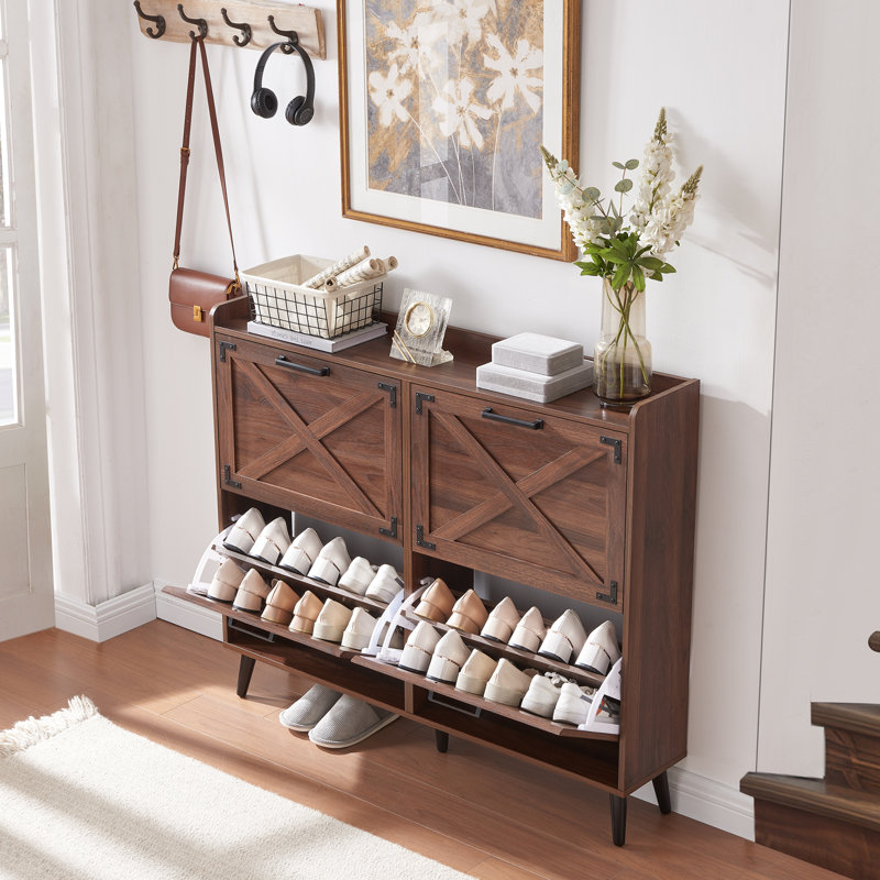 Armoire de rangement pour chaussures Chea avec tablettes réglables, Bois de chêne, 4