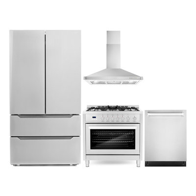 4 Piece Kitchen Package with French Door Refrigerator & 36"" Freestanding Gas Range -  Cosmo, COS-4PKG-369