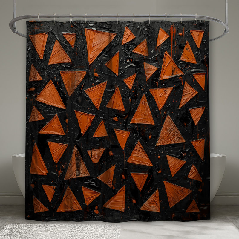 Rideaux de douche orange et triangles noirs très longs, 70 po l x 72 po H
