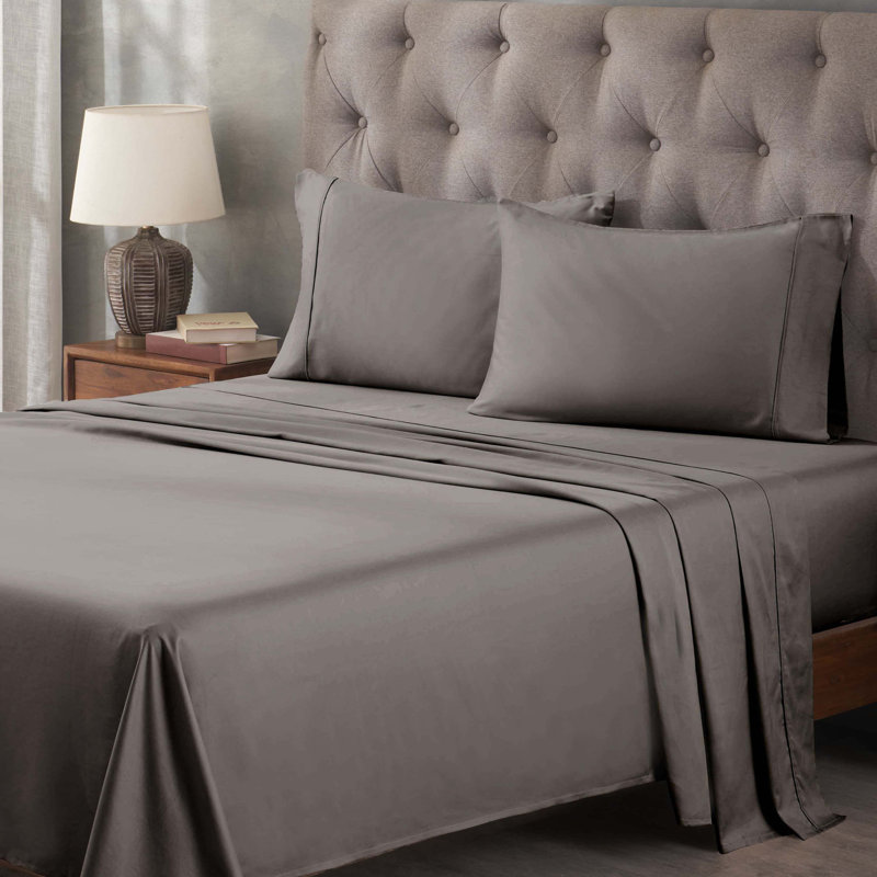 400 Thread Count Egyptian Cotton Blend Solid Deep Pocket Bed Sheet Set, King Sheet Set, Gray