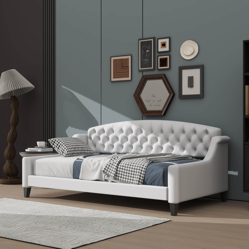 Lit de jour simple chic avec accents capitonnés délicats, Simple, Beige