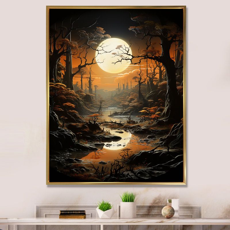 Éclipse au clair de lune, H 40 po x l 30 po x P 1,5 po, Cadre flottant doré