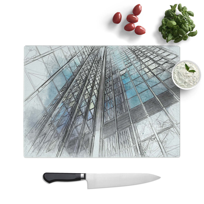 Tempered Glass Architecture Sketch Vol.17 Chopping Board, 39 cm W x 28.5 cm L