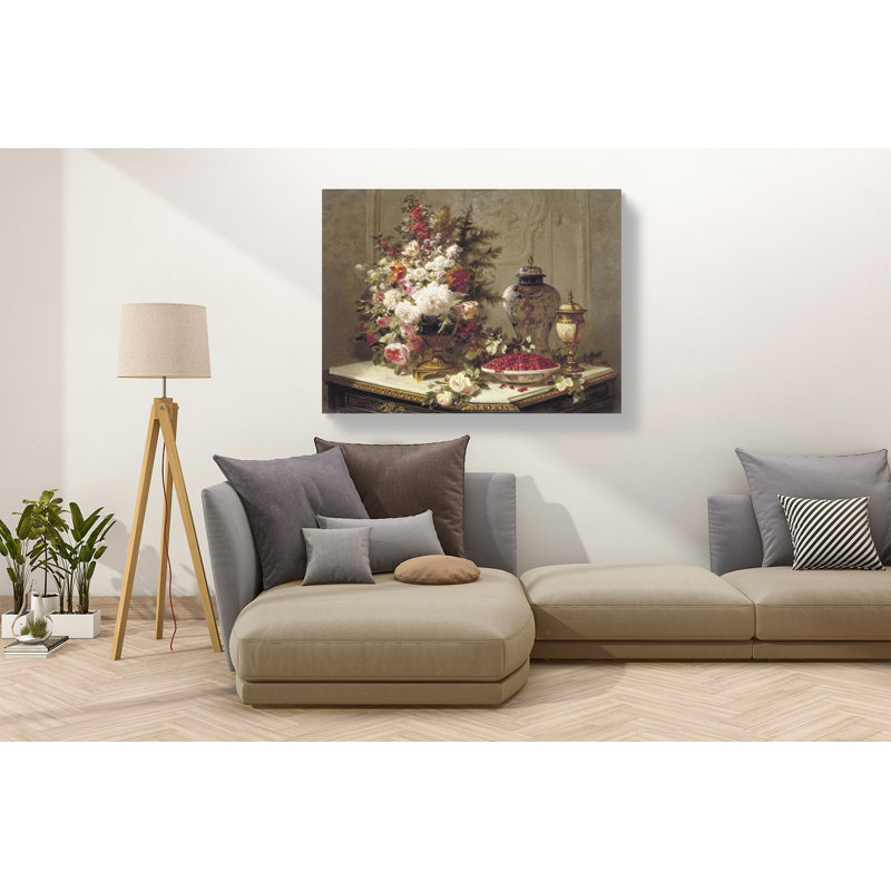 Floral Composition On A Table by Jean-Baptiste Robie - Wrapped Canvas Painting, 60cm H x 80cm W x 4cm D