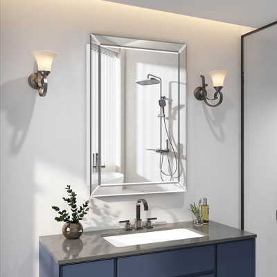 22''x30'' Frameless Bathroom Medicine Cabinet with Beveled Edge Mirror,Surface/Recessed Mount, White