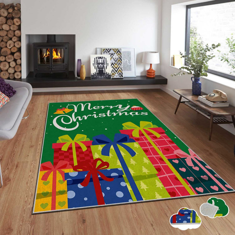 Tapis rectangulaire tissé à la machine en polyester vert / rouge / bleu, Rectangle 3 pi 3 po x 5 pi 11 po
