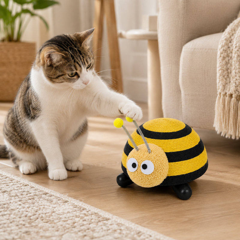 Caricature de sisal léger, balle en forme de insecte avec une surface de corde durable pour les chats d'intérieur, Jaune