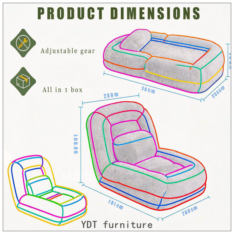 Human Dog Bed,Lazy Sofa,5-Position Adjustable Convertible, Dark Gray Polyester