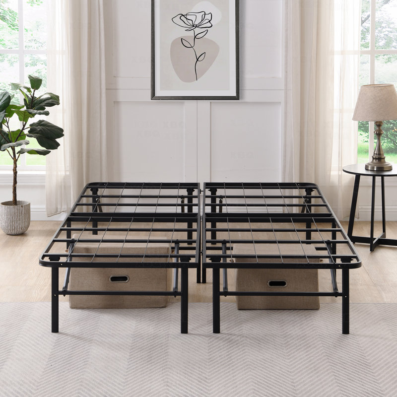 Structure de lit pour grand lit plateforme de lit en métal pliable de 14 po de hauteur, Grand lit