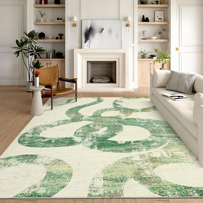Tapis de salon lavables pour tapis de salle à manger, Vert, Rectangle 10 pi x 13 pi
