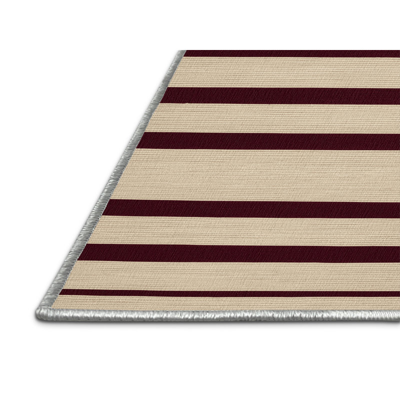 Tapis beige à rayures horizontales lavable à la machine, Rectangle 7 pi x 9 pi