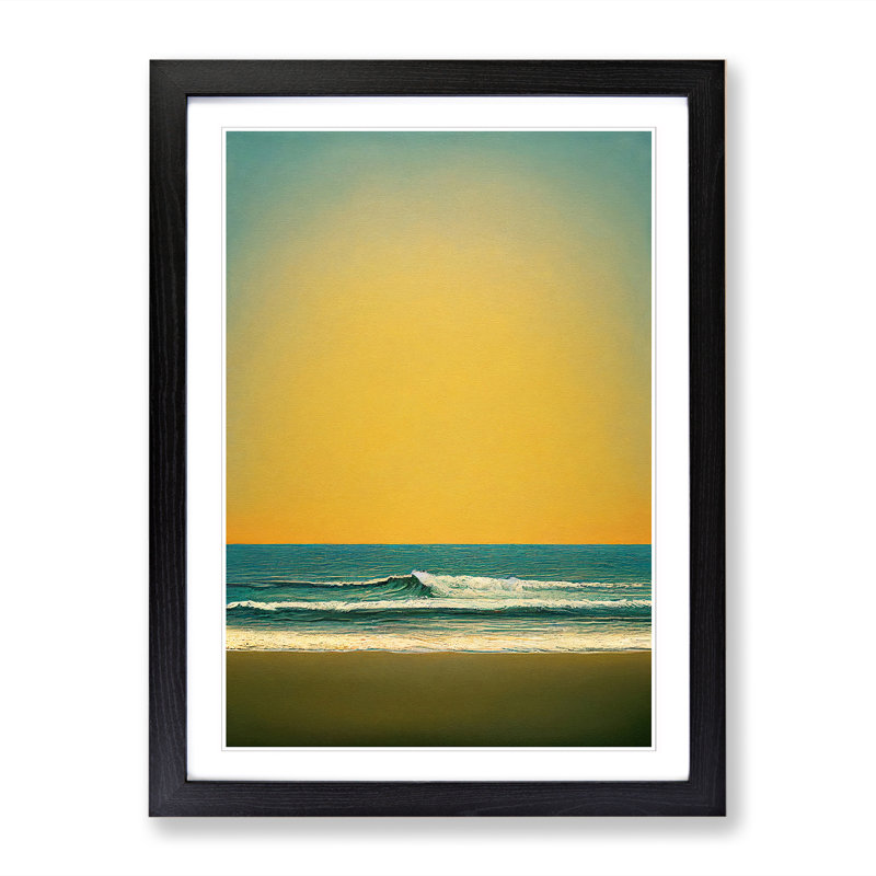 FRM-V0523-195X Beach Painting Minimalism - Single Picture Frame Print, Black Framed, 64cm H x 46cm W x 2cm D