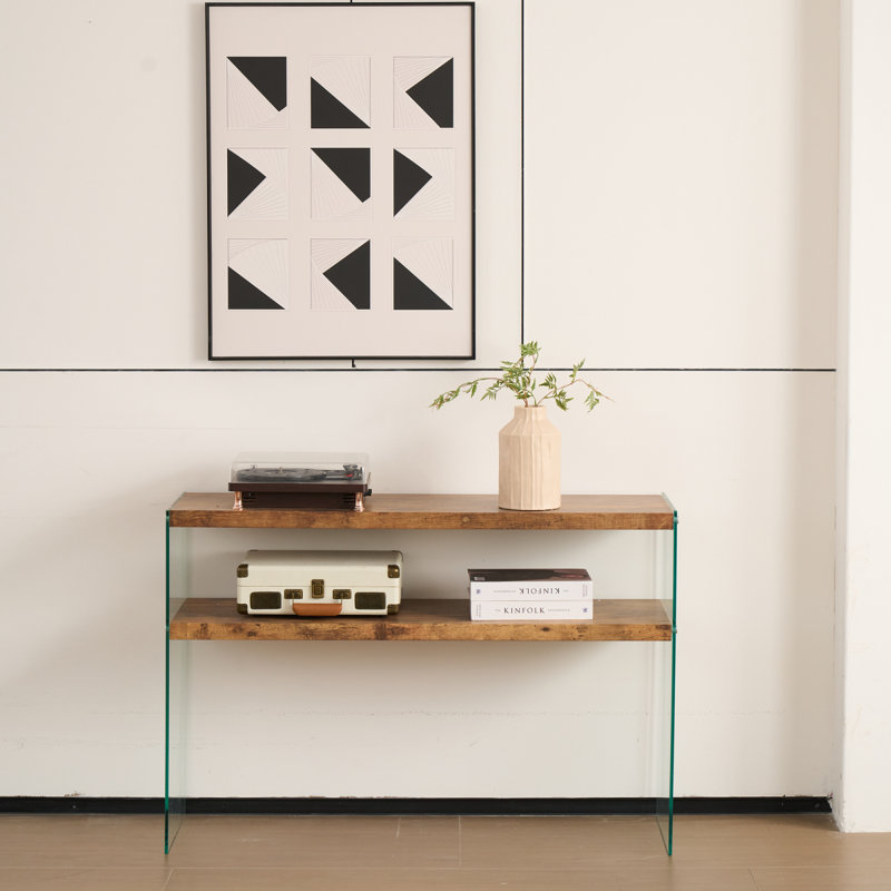 MDF Console Table, Big Side Table, Walnut Tempered Glass Desk,Entry Table