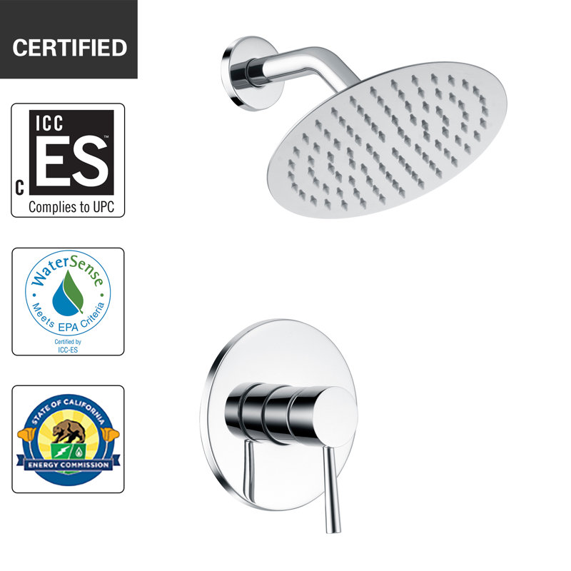 Chrome Wall Mounted Rain Shower Faucet Set with Single Handle