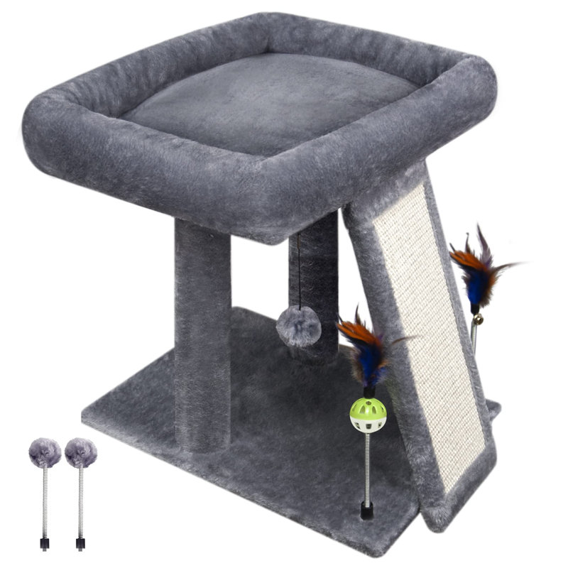 Arbre à chat, tour à chat avec poteau à griffer pour chats d'intérieur, centre d'activités, arbre d'escalade, meubles pour chat avec boules de jeu ludiques, gris