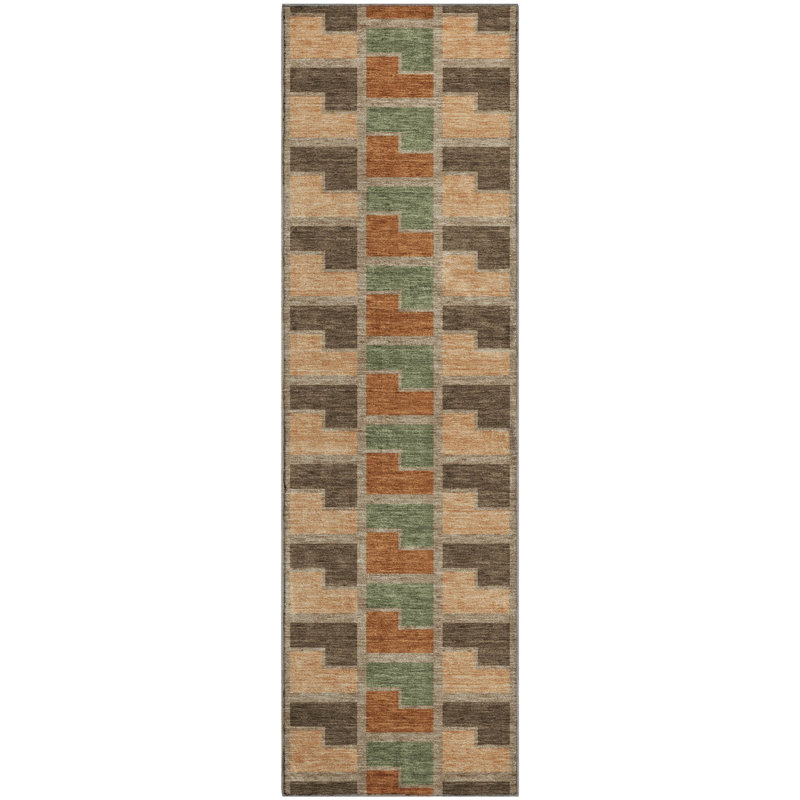 Premium Machine Washable Mayfield AMF2417 Geometric Rug, 2'3" x 7'6" Runner, Paprika