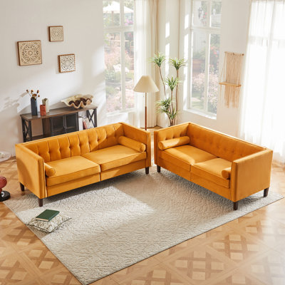 2 Piece Velvet Mid Century Tufted Living Room Sofa Set by Ebern Designs