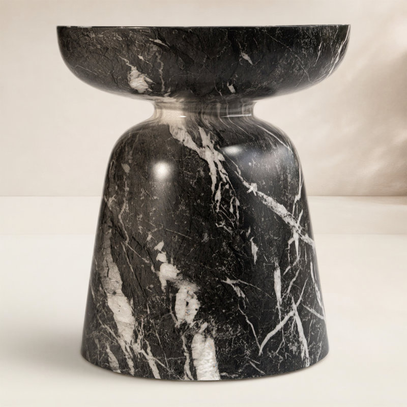 Outdoor Faux Stone Goblet Side Table, Black