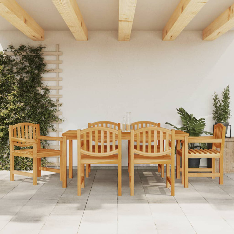 Gitane 6 - Person Teak Patio Dining Set with Rectangular Table, 77cm H x 180cm L x 90cm W