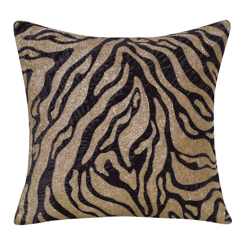 Housse de coussin en polyester texturé Giovanna, Or/noir, Housse de coussin seulement - sans coussin